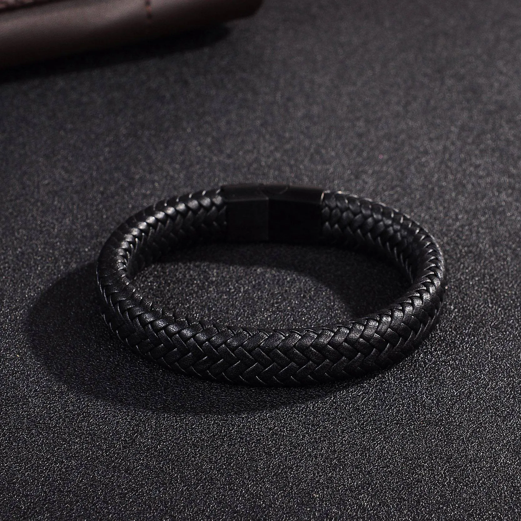 Braided Leather Bracelet Stainless Steel Magnetic