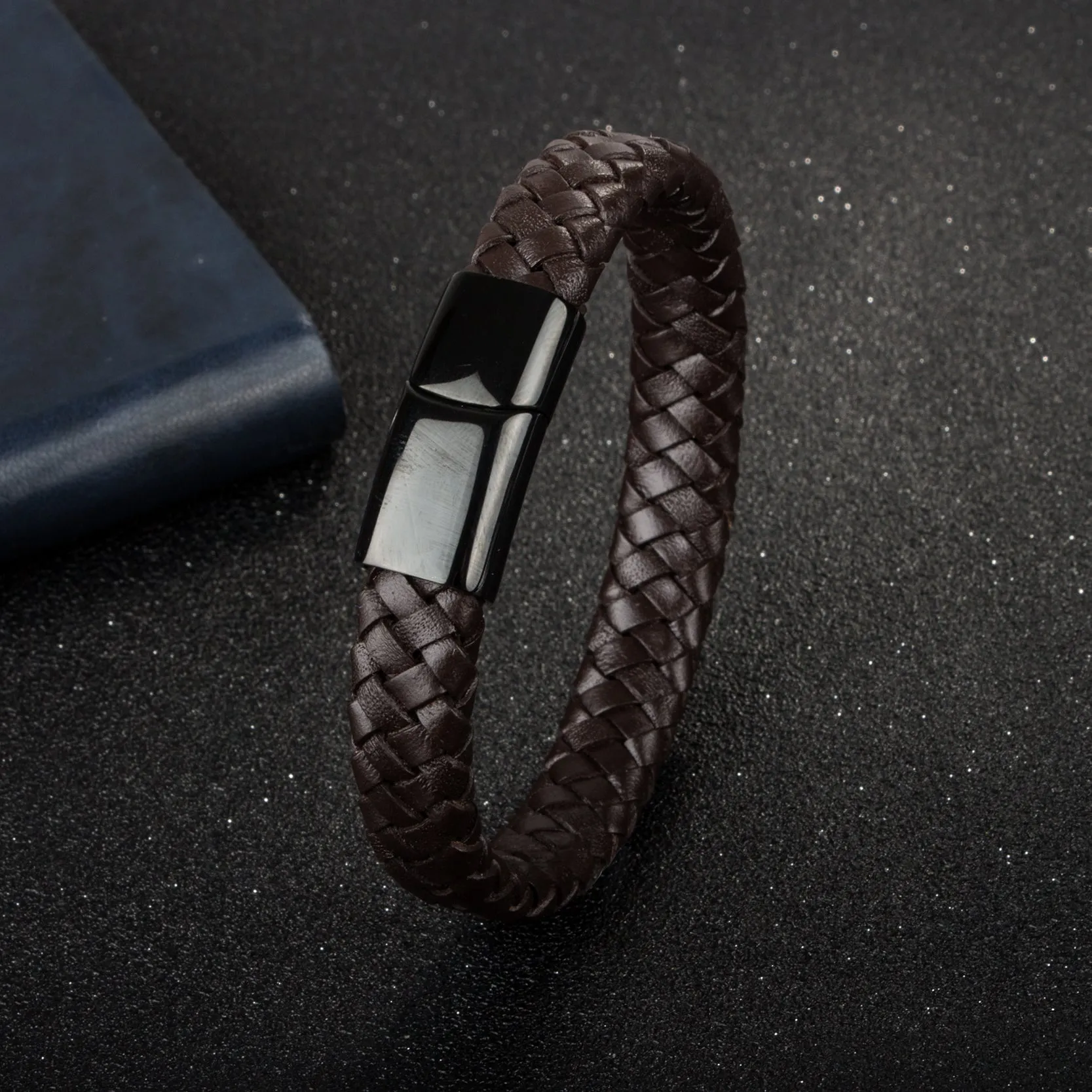 Braided Leather Bracelet Stainless Steel Magnetic