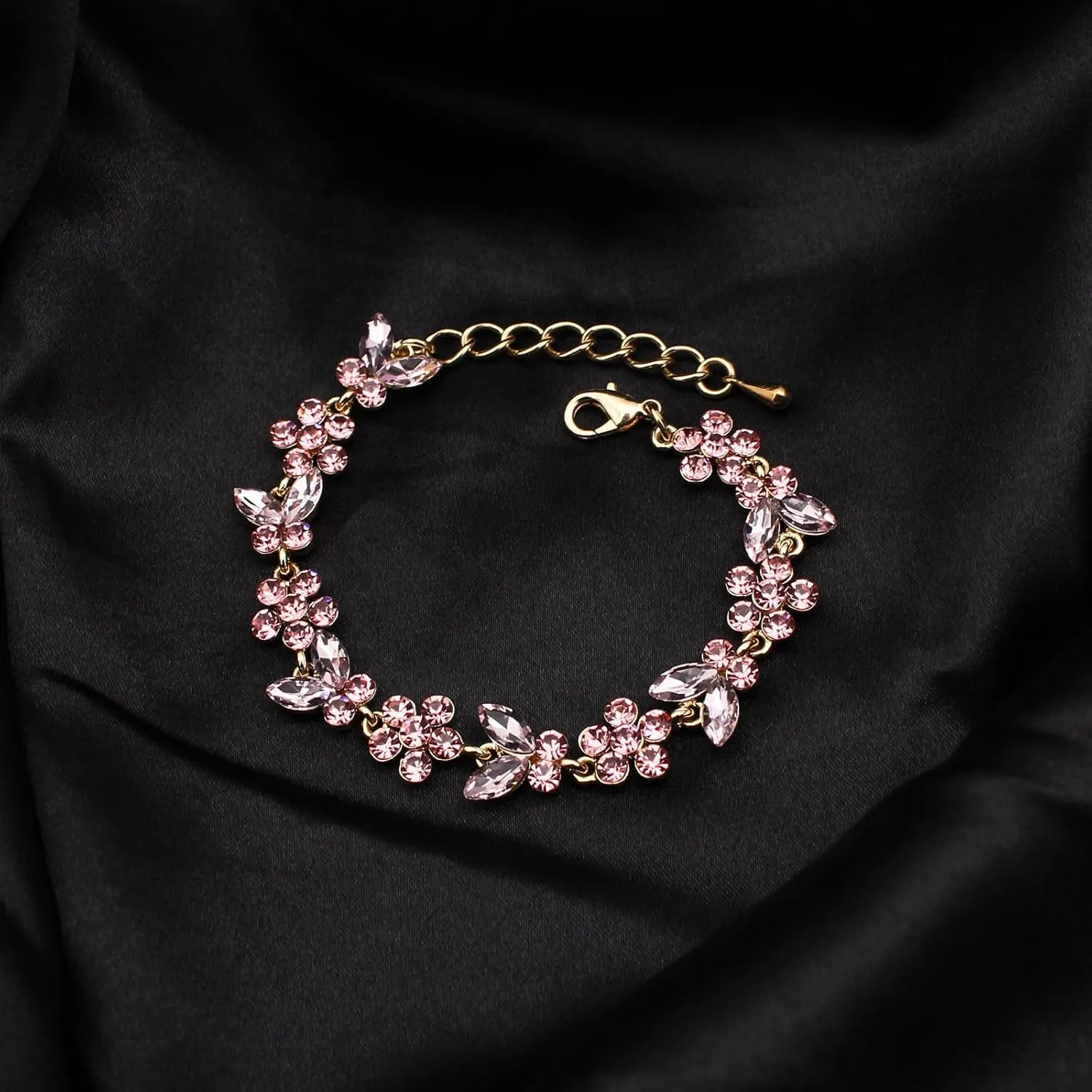 Bridal Wedding Austrian Crystal Teardrop Pendant Necklace Earring Bracelet Costume Statement Accessories Jewelry Set for Women and Bridesmaids