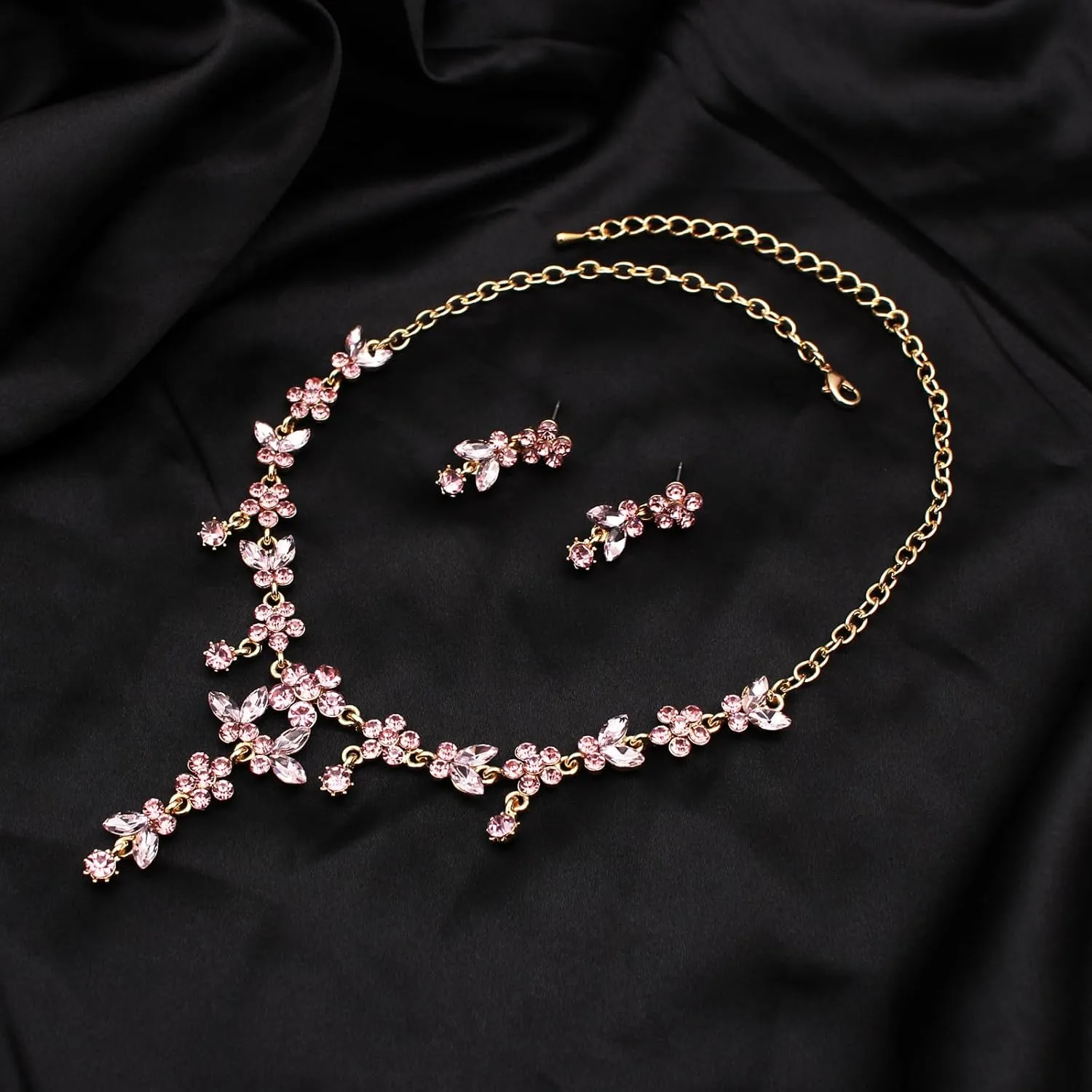 Bridal Wedding Austrian Crystal Teardrop Pendant Necklace Earring Bracelet Costume Statement Accessories Jewelry Set for Women and Bridesmaids