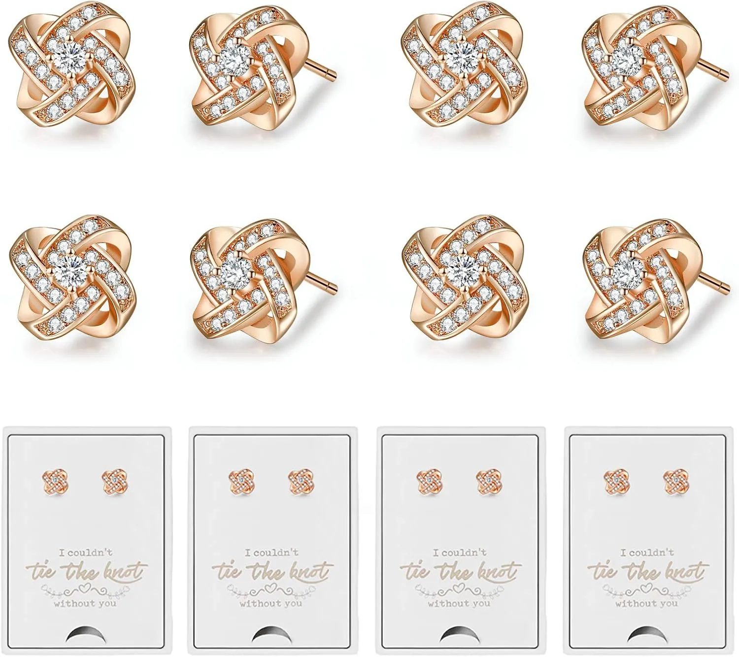Bridesmaids Gift Set of 6 or 4 Stud Earrings Rose Gold Knot Bridesmaid Earring for Women I Couldnt Tie a Knot Without You Wedding Proposal hypoallergenic Jewelry