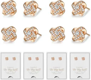 Bridesmaids Gift Set of 6 or 4 Stud Earrings Rose Gold Knot Bridesmaid Earring for Women I Couldnt Tie a Knot Without You Wedding Proposal hypoallergenic Jewelry