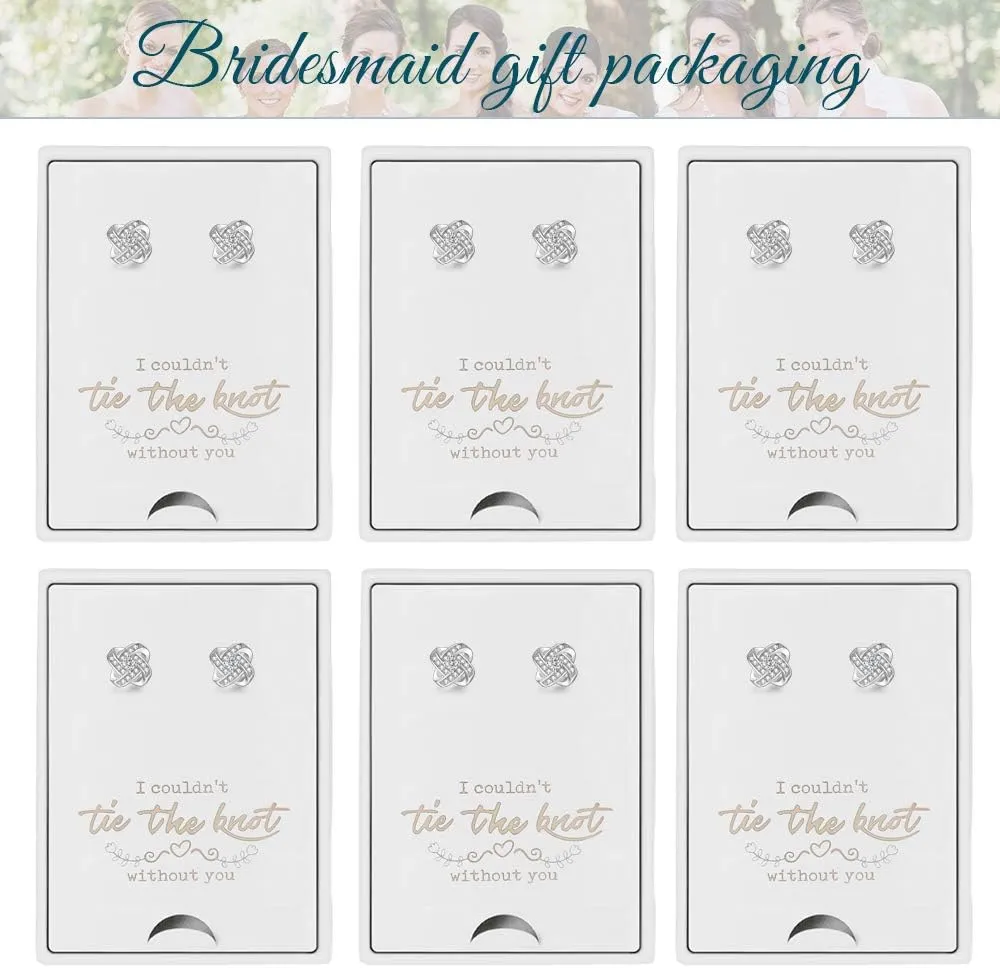 Bridesmaids Gift Set of 6 or 4 Stud Earrings Rose Gold Knot Bridesmaid Earring for Women I Couldnt Tie a Knot Without You Wedding Proposal hypoallergenic Jewelry