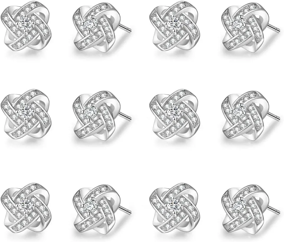 Bridesmaids Gift Set of 6 or 4 Stud Earrings Rose Gold Knot Bridesmaid Earring for Women I Couldnt Tie a Knot Without You Wedding Proposal hypoallergenic Jewelry