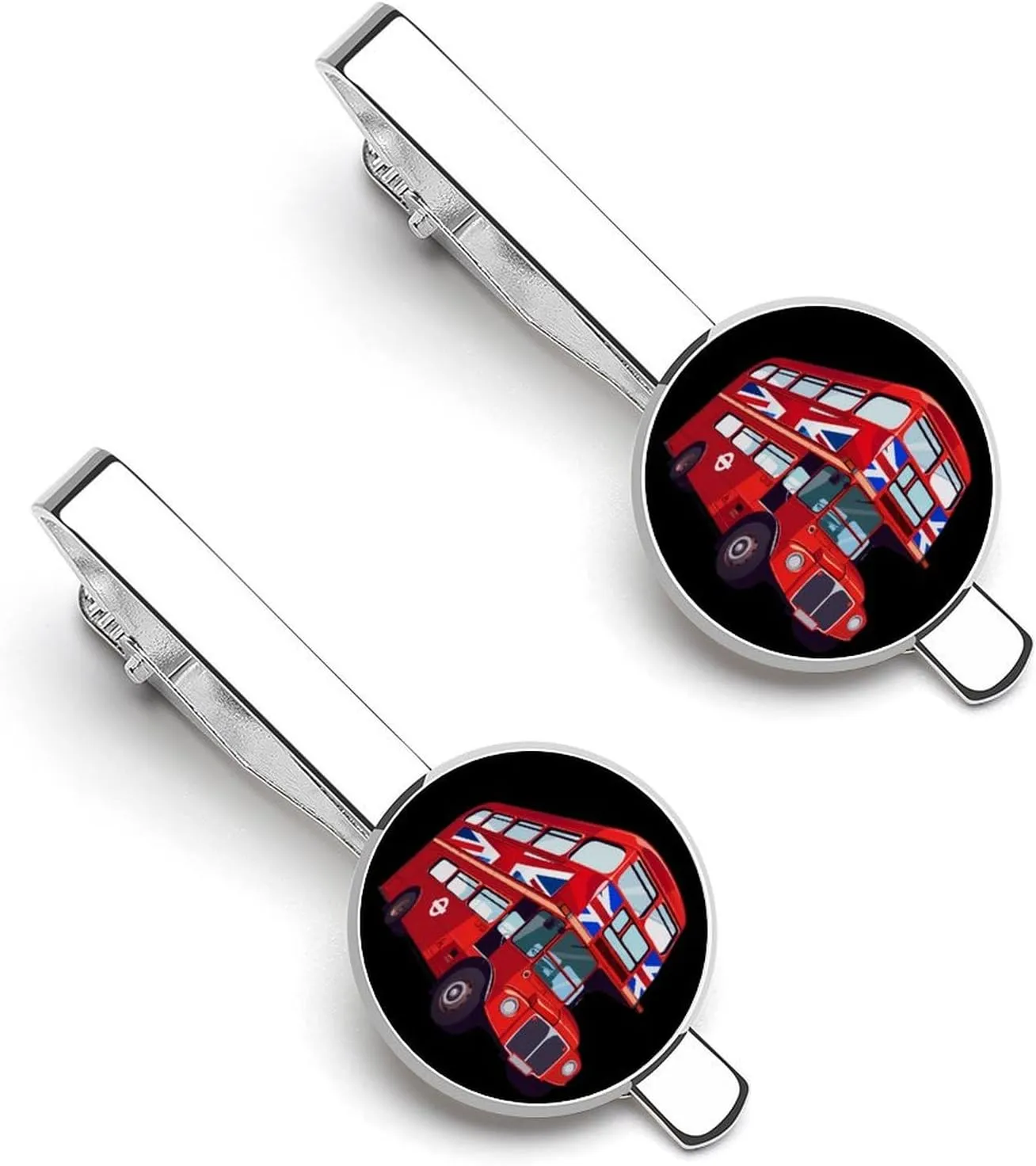 Britain UK London Red Double Decker Bus Men's Tie Clip Round Tie Bar Tie Tack Pins Personalized Tie Clasp Jewelry Accessories