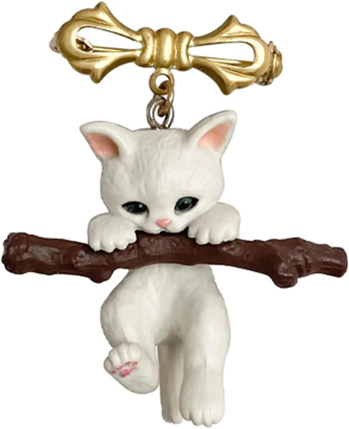 Brooches for Women,Cute 3D Cat Holding a Branch Brooch Resin Animal Lapel Pin for Clothes Bag Decoration for Kids Cartoon Cat Badge Pin