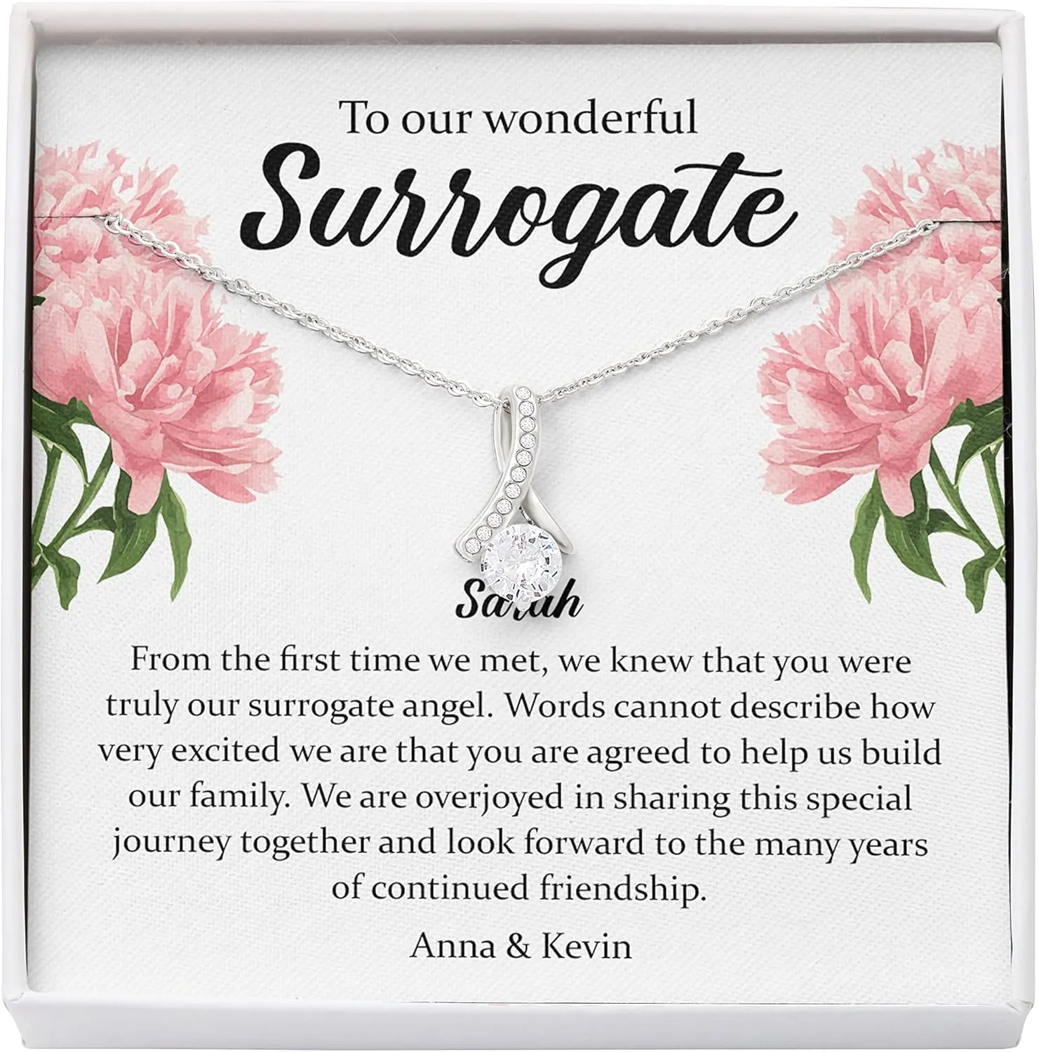 Bubble Hugs Personalized Surrogate Necklace Silver Plated - to Our Wonderful Surrogate - Custom Name Pregnant Mom Mother Thank You