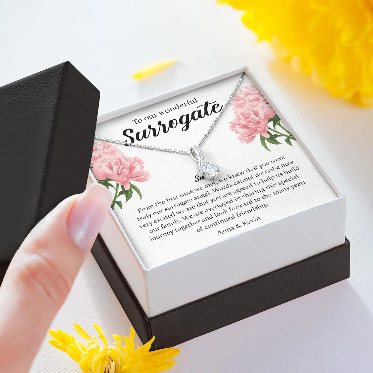 Bubble Hugs Personalized Surrogate Necklace Silver Plated - to Our Wonderful Surrogate - Custom Name Pregnant Mom Mother Thank You