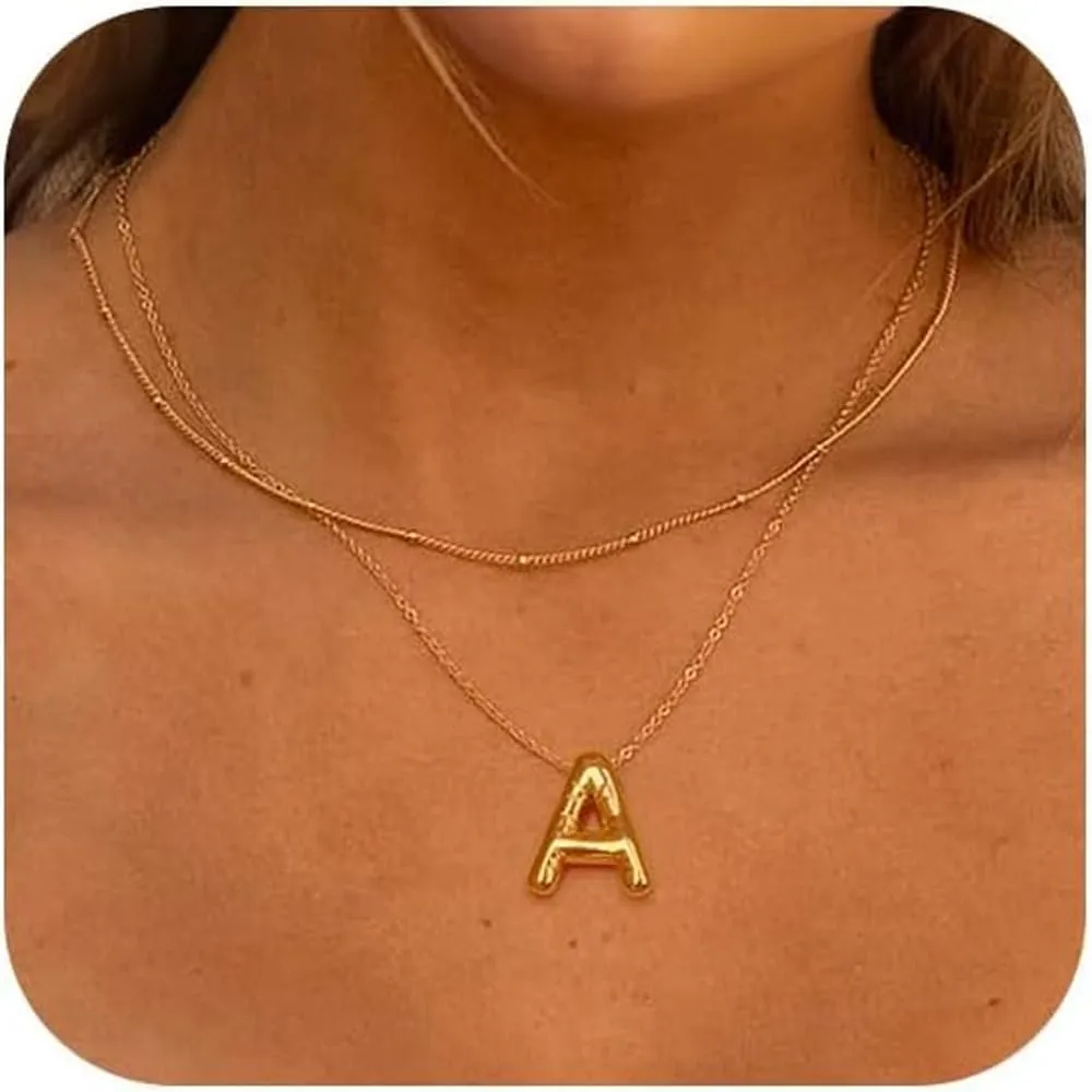 Bubble Letter Necklace Gold Initial Necklace for Women Pendant Necklace Trendy Stuff Name Necklace Personalized Jewelry Gifts for Women
