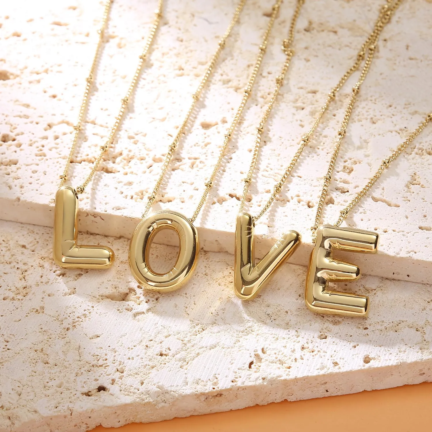 Bubble Letter Necklace Gold Plated Balloon Initial Chunky Bubble Alphabet Pendant Necklace Trendy Jewelry Gift for Women
