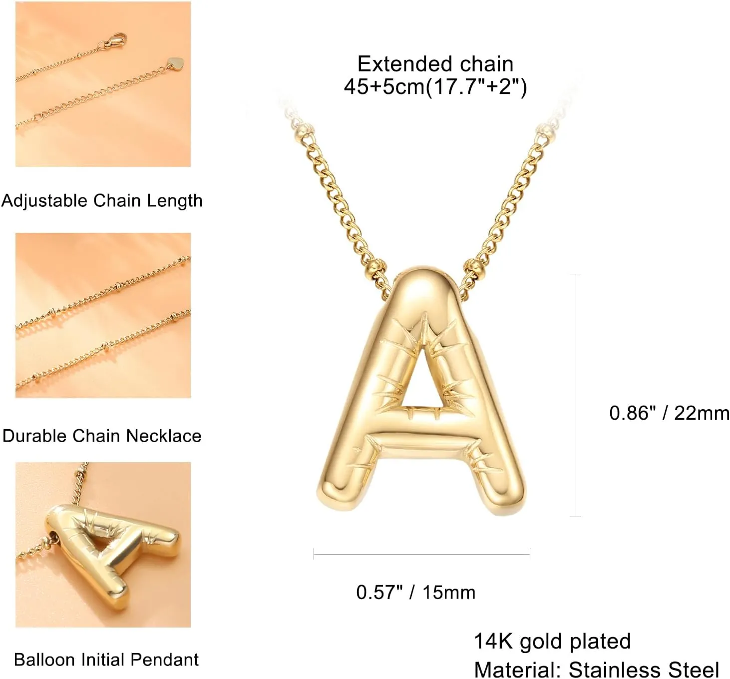 Bubble Letter Necklace Gold Plated Balloon Initial Chunky Bubble Alphabet Pendant Necklace Trendy Jewelry Gift for Women