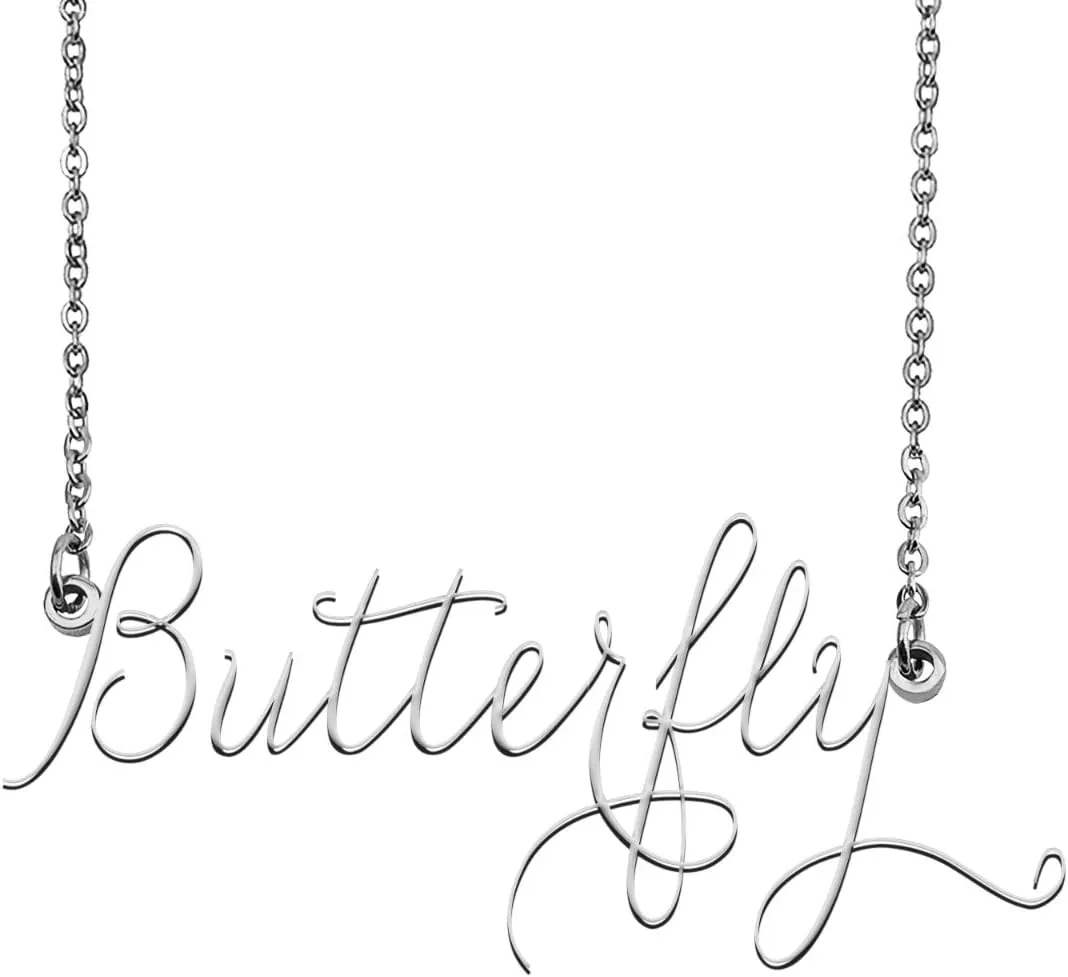 Butterfly Name Necklace Custom Personalized Name Plate Jewelry for Birthday