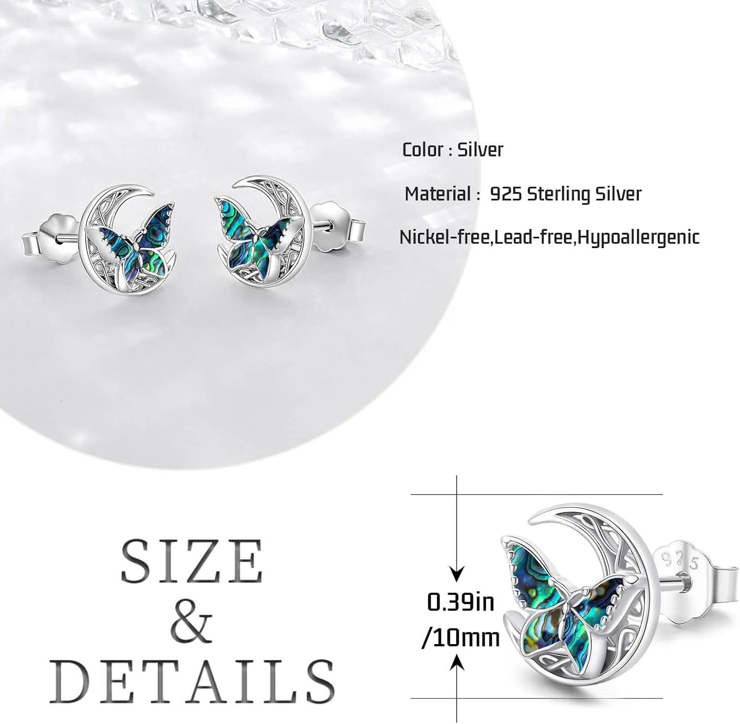 Butterfly Stud Earrings 925 Sterling Silver Celtic Moon Earrings Irish Celtic Jewelry Gifts for Women