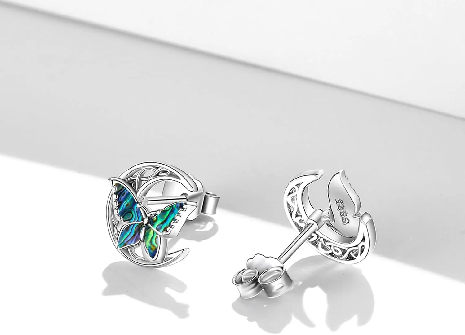 Butterfly Stud Earrings 925 Sterling Silver Celtic Moon Earrings Irish Celtic Jewelry Gifts for Women