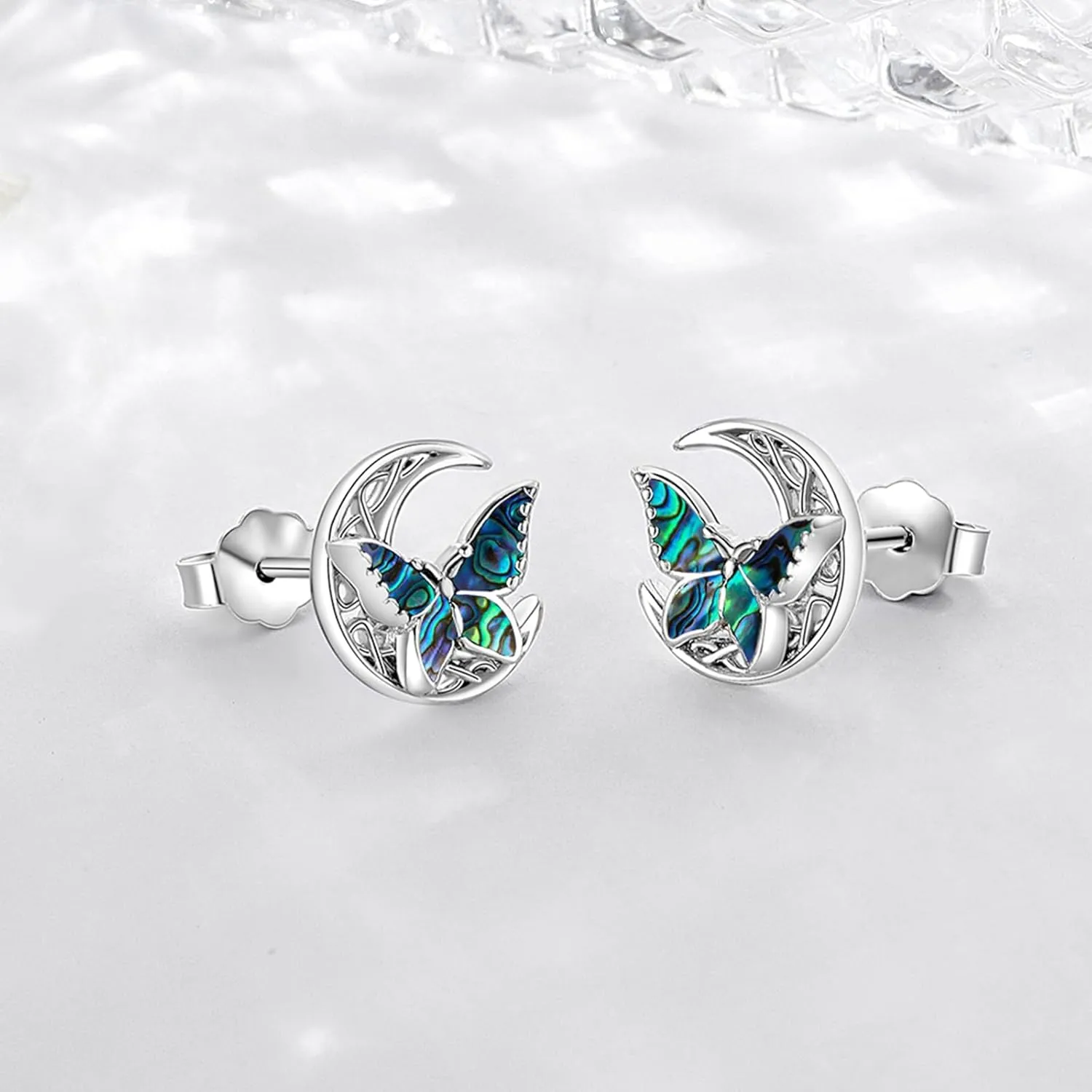Butterfly Stud Earrings 925 Sterling Silver Celtic Moon Earrings Irish Celtic Jewelry Gifts for Women