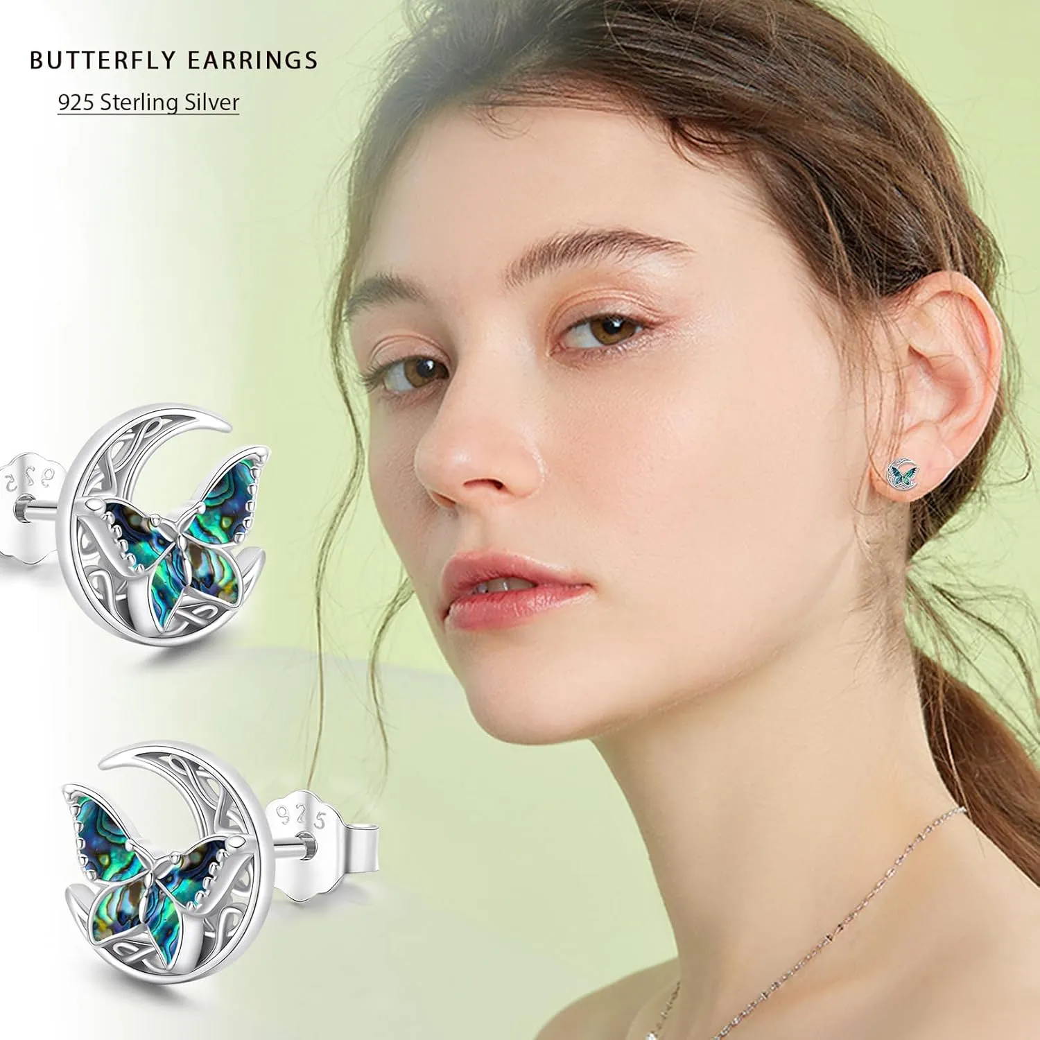 Butterfly Stud Earrings 925 Sterling Silver Celtic Moon Earrings Irish Celtic Jewelry Gifts for Women