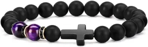 Byson Fashion Religion Cross Men Women 8mm Natural Stone Tiger Eye & Black Matte Agate Beads Bracelet Elastic Bracelet Bangle