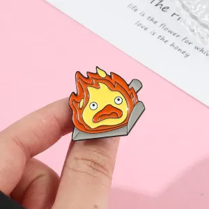 Calcifer Anime Pins for Backpacks Aesthetic,Funny Fire Demon Enamel Pins Set for hats,Cute Cool Cartoon Brooches Pins for Jackets