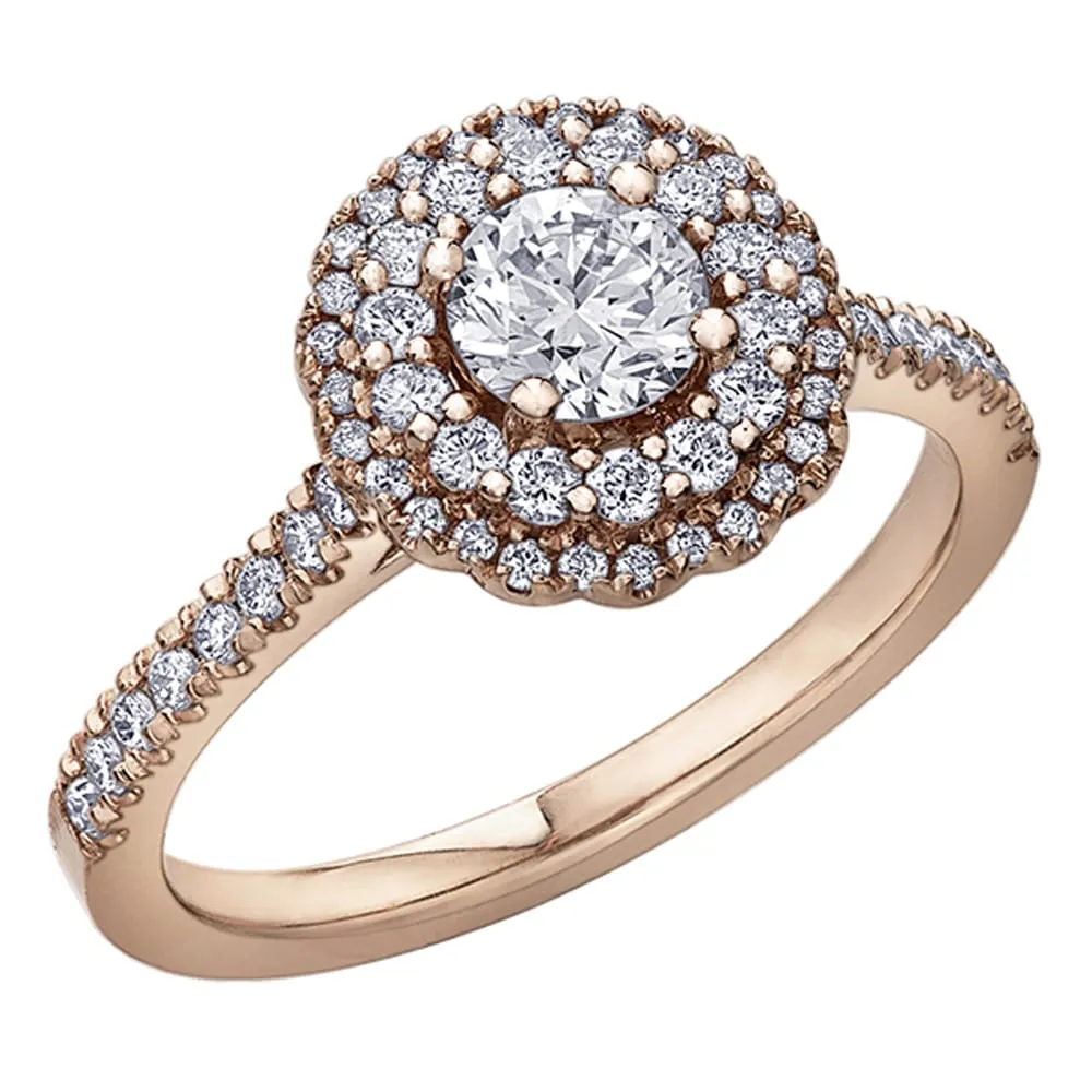 Canadian Accented Diamond Ring with Double Floral Halos