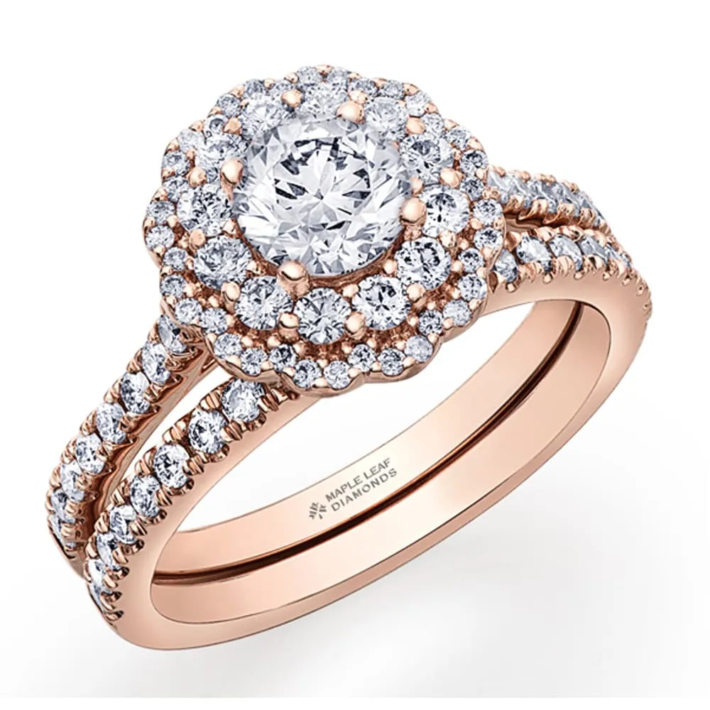 Canadian Accented Diamond Ring with Double Floral Halos