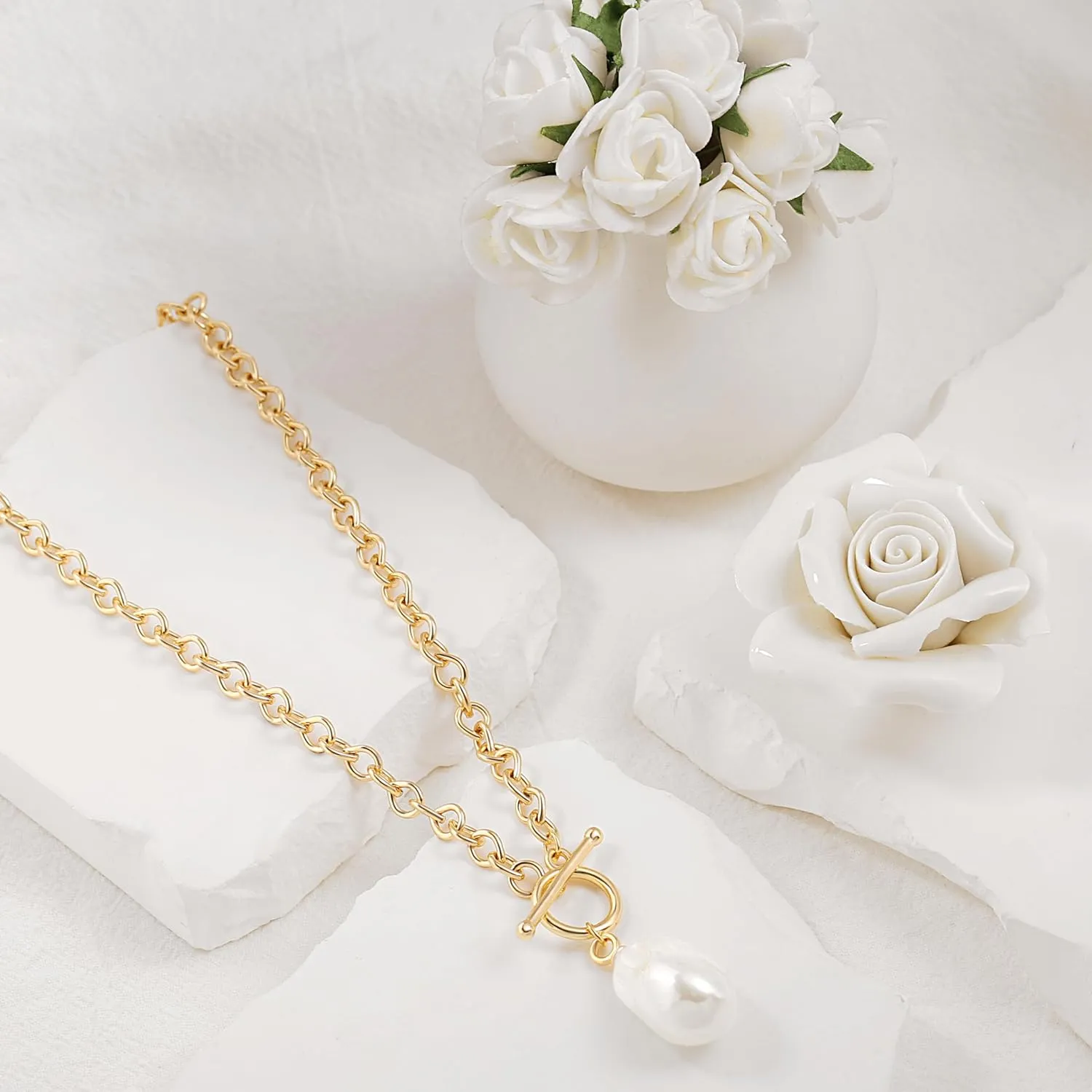CANEVINKA Dainty Cross Medallion/Heart Pendant Chain Necklace 18K Gold Plated Oval Choker Fashion OT Toggle Jewelry Handmade for Women Simple Gold Charm Necklace