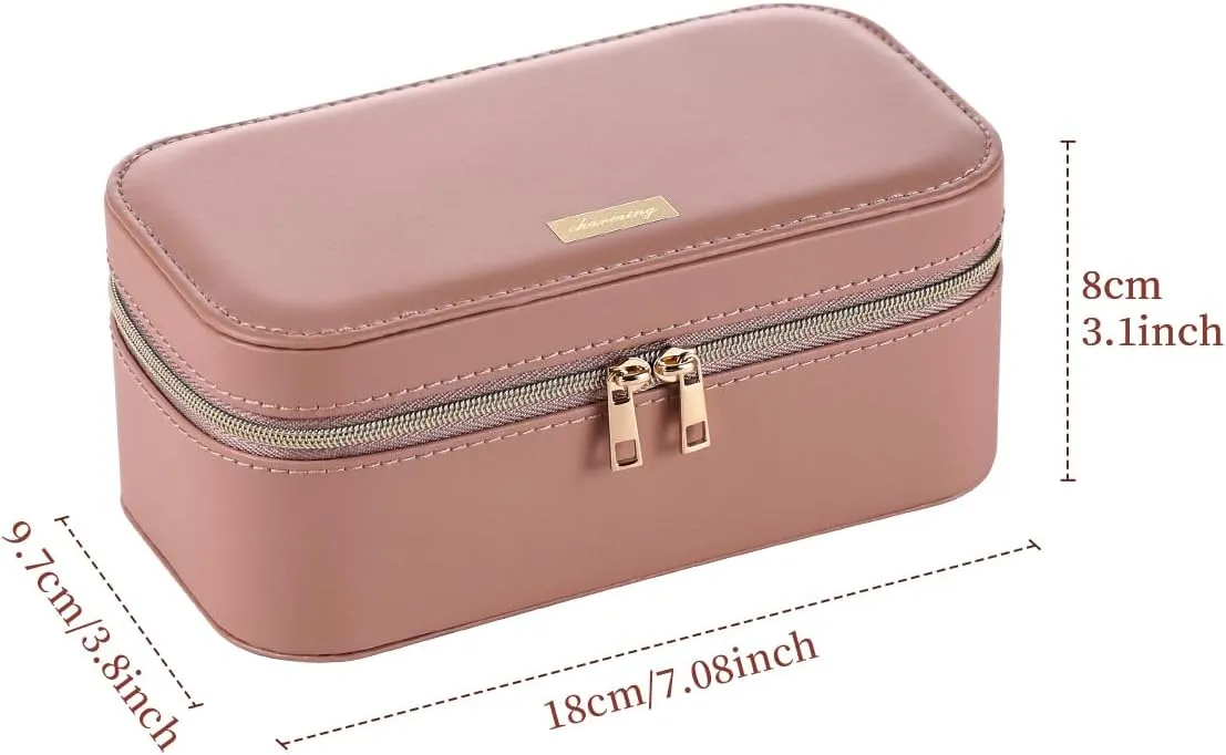 CASEGRACE Travel Jewelry Case,2-Layer Jewelry Holder Organizer Display Box,7.08x 3.8x 3 .1Inches Portable Jewelry Box for Necklace Earring Rings Bracelet Sunglasses lipstick Best Gift (Pink)