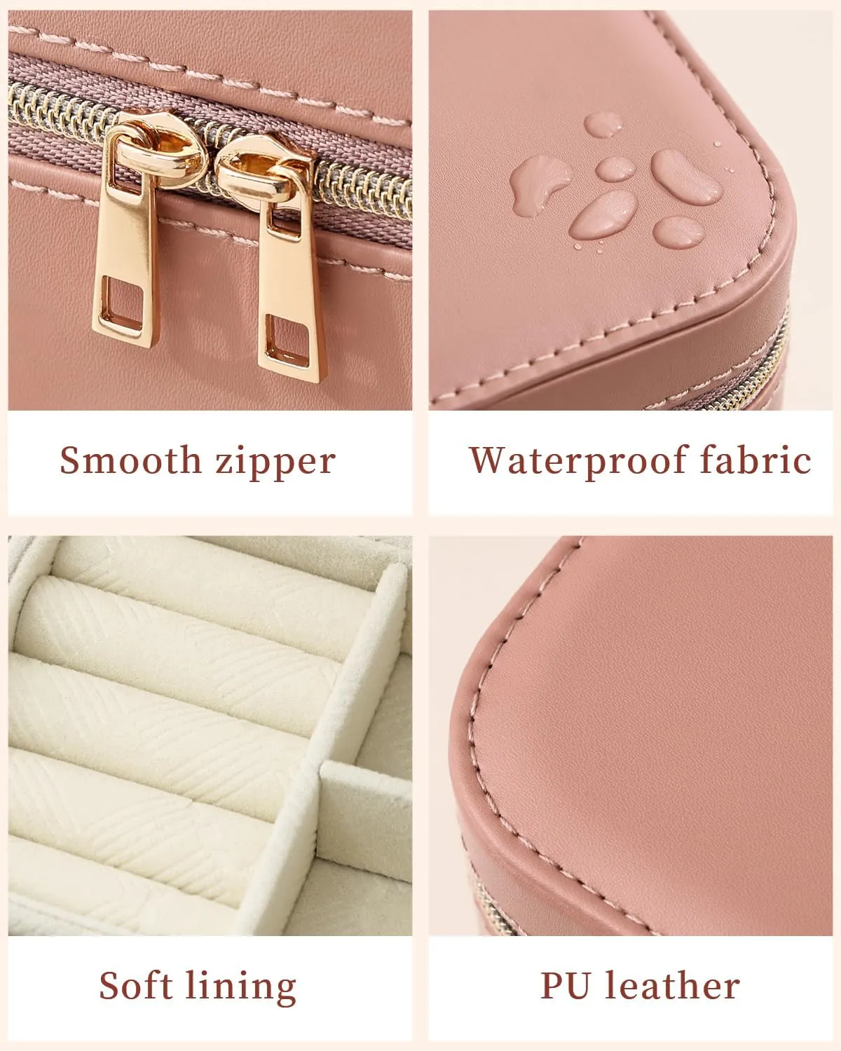CASEGRACE Travel Jewelry Case,2-Layer Jewelry Holder Organizer Display Box,7.08x 3.8x 3 .1Inches Portable Jewelry Box for Necklace Earring Rings Bracelet Sunglasses lipstick Best Gift (Pink)
