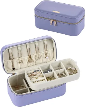 CASEGRACE Travel Jewelry Case,2-Layer Jewelry Holder Organizer Display Box,7.08x 3.8x 3 .1Inches Portable Jewelry Box for Necklace Earring Rings Bracelet Sunglasses lipstick Best Gift (Purple)