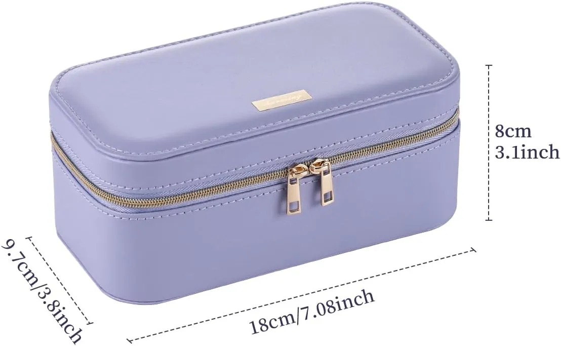 CASEGRACE Travel Jewelry Case,2-Layer Jewelry Holder Organizer Display Box,7.08x 3.8x 3 .1Inches Portable Jewelry Box for Necklace Earring Rings Bracelet Sunglasses lipstick Best Gift (Purple)