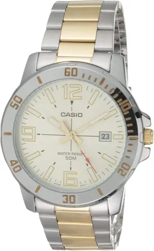 Casio Classic Two-Tone Stainless Steel Band Date Indicator Watch (Model: MTPVD01SG-9BV)