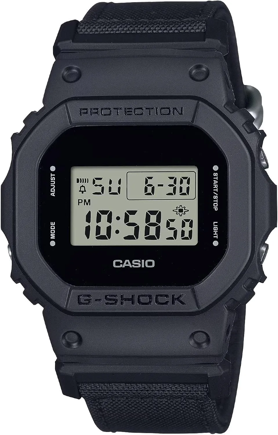 Casio DW5600BCE Men's Classic Black Cordura Nylon Band Alarm Chronograph G Shock Watch