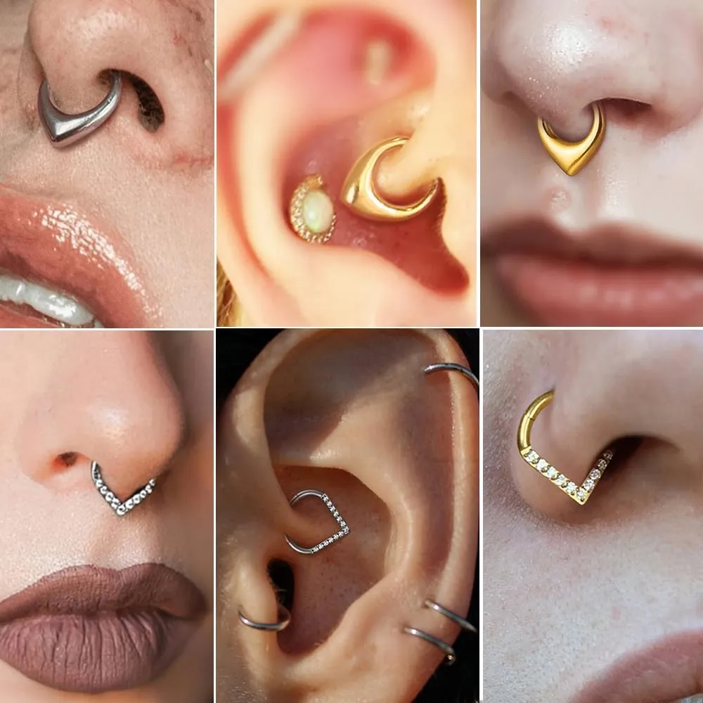 Casvort 3 PCS 16G 316 Surgical Stainless Steel Zirconia/Opal Septum Nose Piercing Rings, Segment Tragus Rings, Helix Daith Conch Piercing Rings, Lobe Belly Hoop Earrings, Body Jewelry.