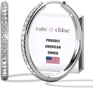 Cate & Chloe Bianca 18k White Gold Hoop Earrings for Women | Best Silver Hoop Earrings for Women & Girls, Sparkle Cubic Zirconia Hoop Earrings | CZ Crystal Hoop Earrings