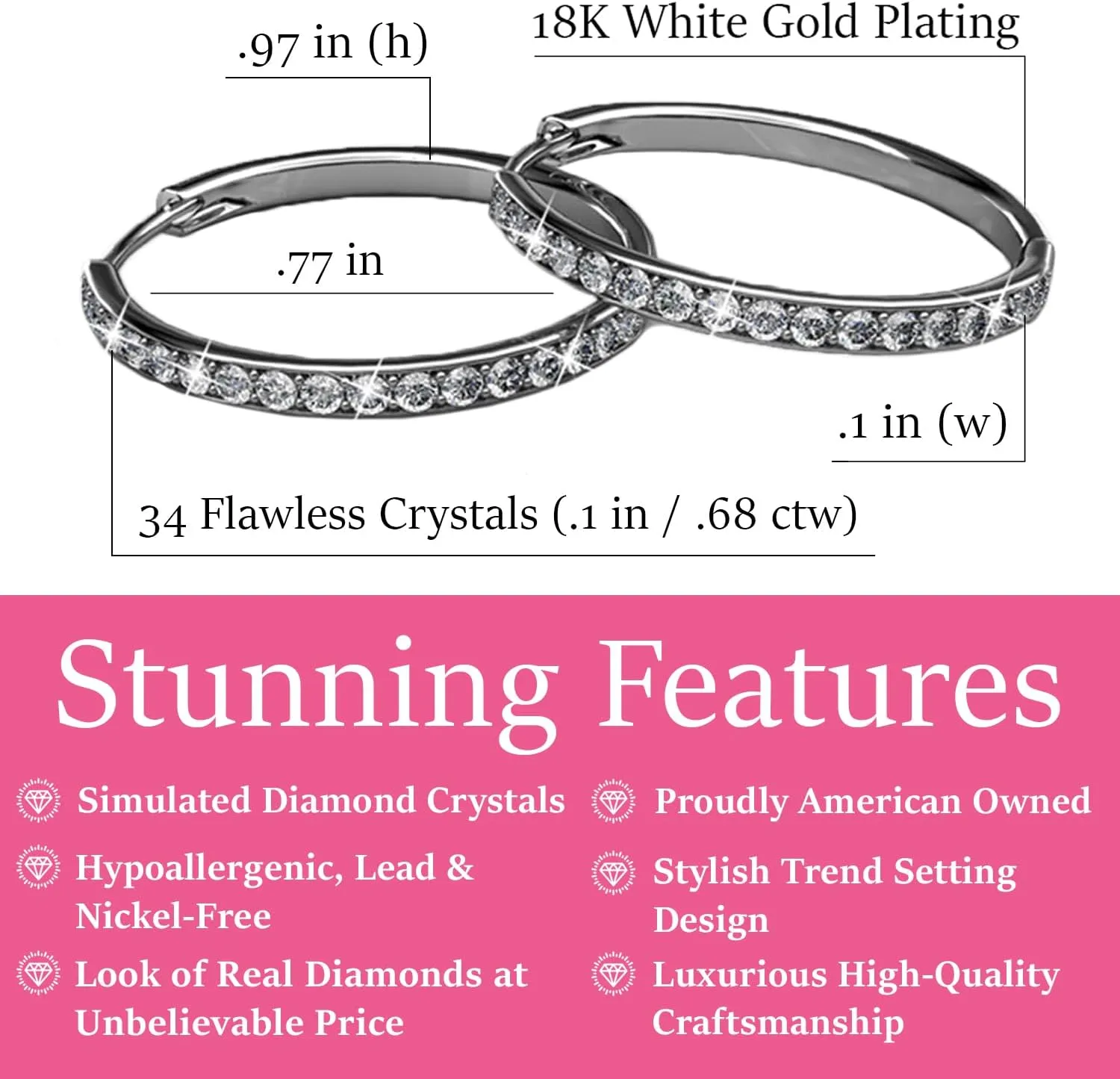Cate & Chloe Bianca 18k White Gold Hoop Earrings for Women | Best Silver Hoop Earrings for Women & Girls, Sparkle Cubic Zirconia Hoop Earrings | CZ Crystal Hoop Earrings