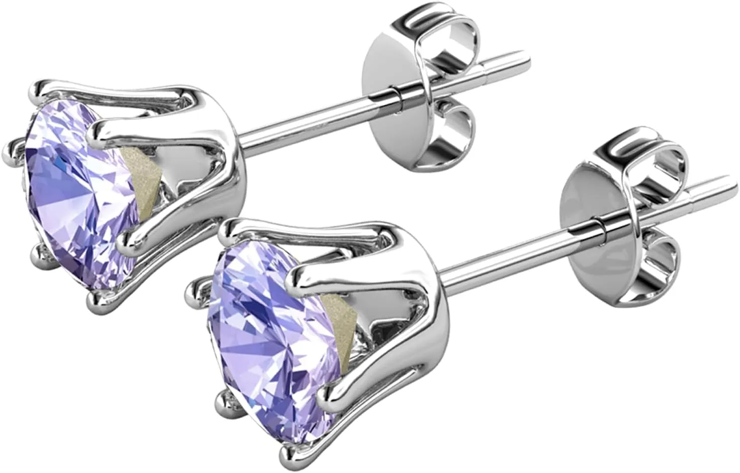 Cate & Chloe White Gold Birthstone Stud Earrings, 18k Gold Plated Earrings with 1ct Genuine Gemstone Crystals, Birthstone Jewelry for Women