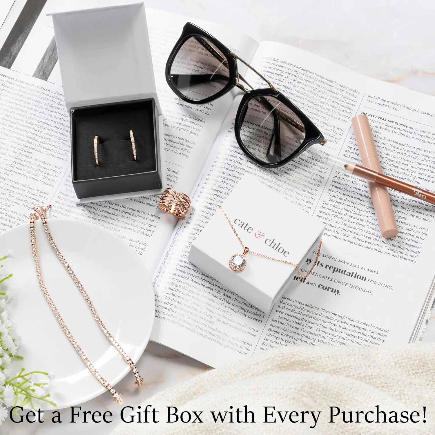 Cate & Chloe White Gold Birthstone Stud Earrings, 18k Gold Plated Earrings with 1ct Genuine Gemstone Crystals, Birthstone Jewelry for Women