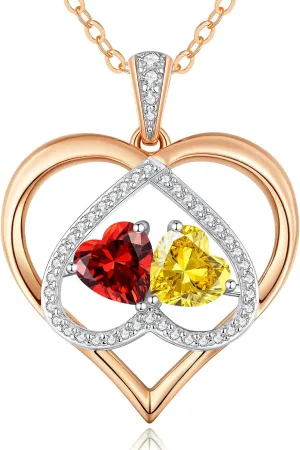 CDE Rose Gold Double Birthstone Necklace for Women, Personalized Pendant Jewelry Mothers Day Birthday Gift for Mom Wife
