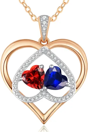 CDE Rose Gold Double Birthstone Necklace for Women, Personalized Pendant Jewelry Mothers Day Birthday Gift for Mom Wife