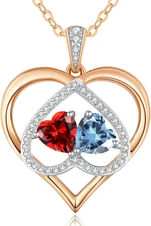 CDE Rose Gold Double Birthstone Necklace for Women, Personalized Pendant Jewelry Mothers Day Birthday Gift for Mom Wife