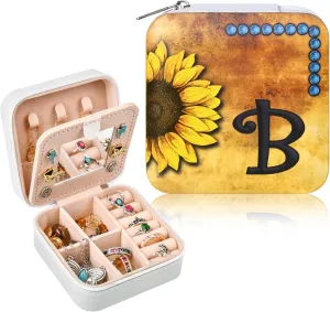 CEELGON Western Travel Jewelry Box Case Teenage Girls Gifts Cowgirl Stuff Sunflower Travel Essentials Jewelry Organizer Gifts for Mom Initial Portable Travel Accessories for Women -White B