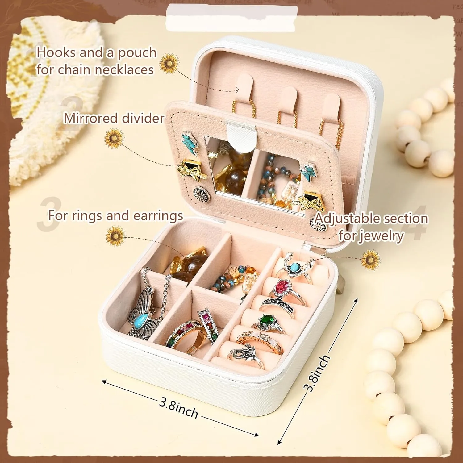 CEELGON Western Travel Jewelry Box Case Teenage Girls Gifts Cowgirl Stuff Sunflower Travel Essentials Jewelry Organizer Gifts for Mom Initial Portable Travel Accessories for Women -White B