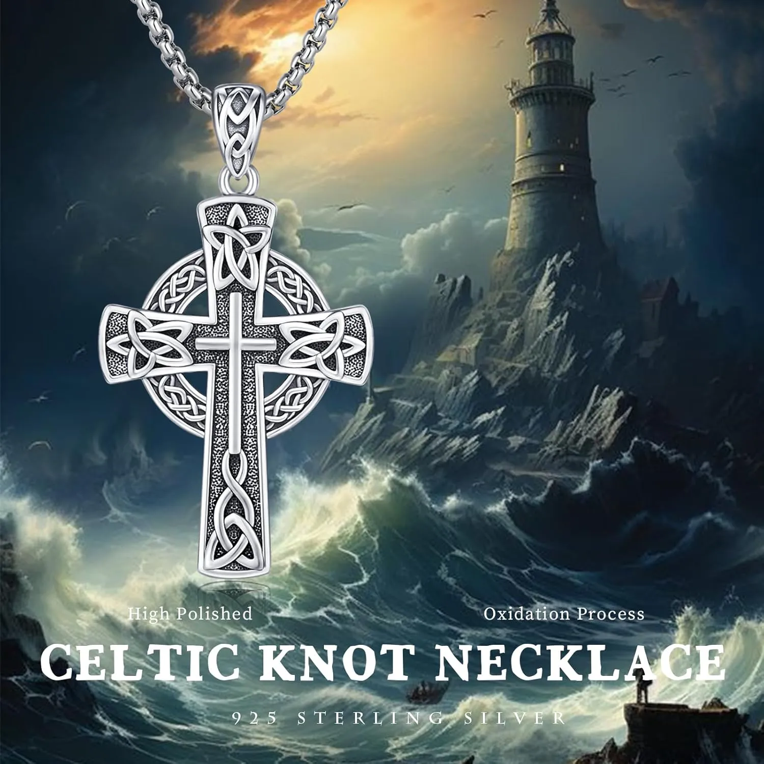 Celtic Cross/Tree of Life/Cross Necklace for Men Women S925 Sterling Silver Celtic Knot Cross Pendant Irish Cross Necklace Pendant Celtic Cross Jewelry