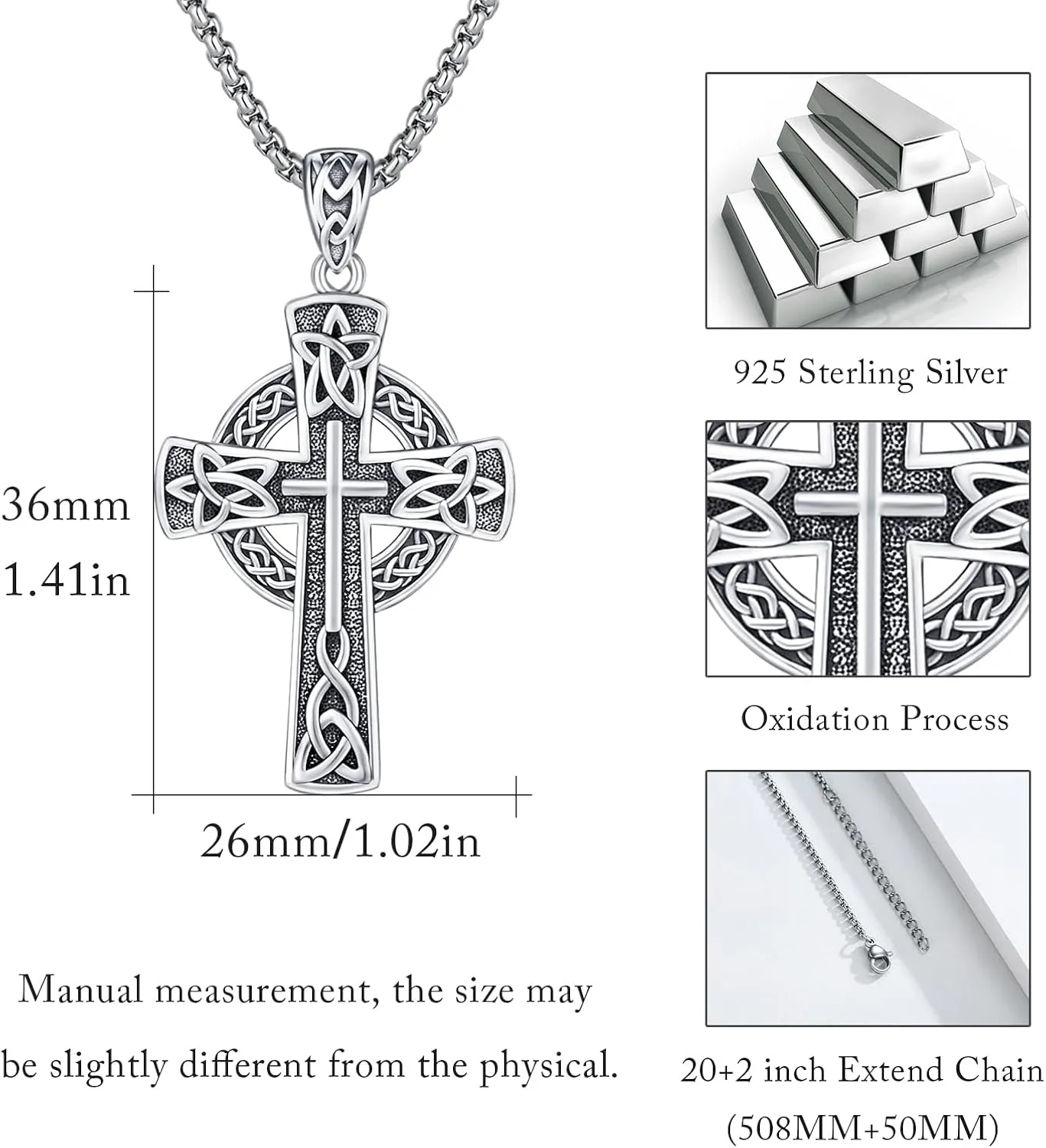 Celtic Cross/Tree of Life/Cross Necklace for Men Women S925 Sterling Silver Celtic Knot Cross Pendant Irish Cross Necklace Pendant Celtic Cross Jewelry