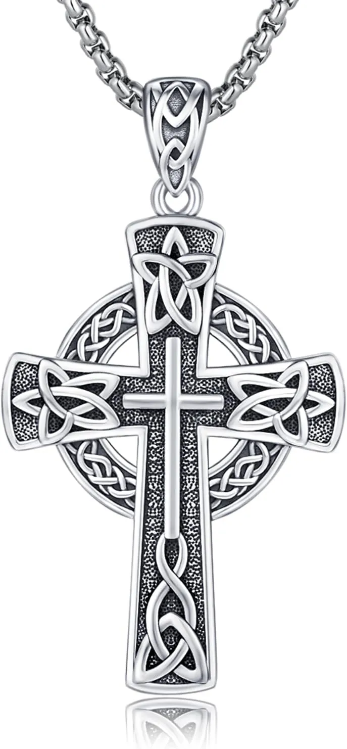 Celtic Cross/Tree of Life/Cross Necklace for Men Women S925 Sterling Silver Celtic Knot Cross Pendant Irish Cross Necklace Pendant Celtic Cross Jewelry