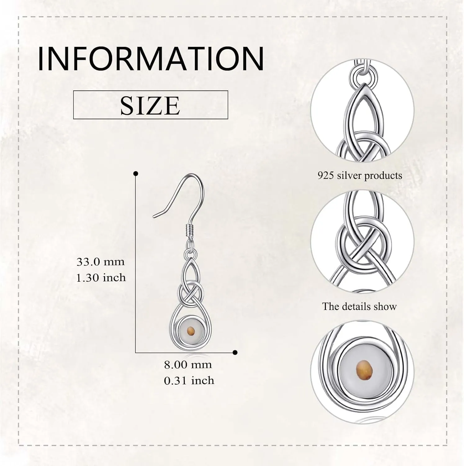 Celtic Knot Earrings Sterling Silver Mustard Seed Dangle Drop Earrings Mustard Seed Jewelry Gift for Women