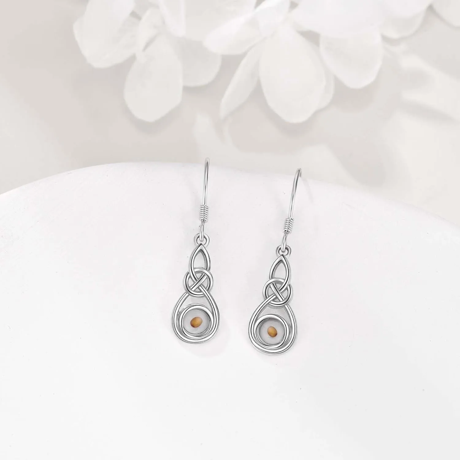 Celtic Knot Earrings Sterling Silver Mustard Seed Dangle Drop Earrings Mustard Seed Jewelry Gift for Women