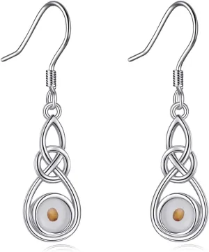 Celtic Knot Earrings Sterling Silver Mustard Seed Dangle Drop Earrings Mustard Seed Jewelry Gift for Women