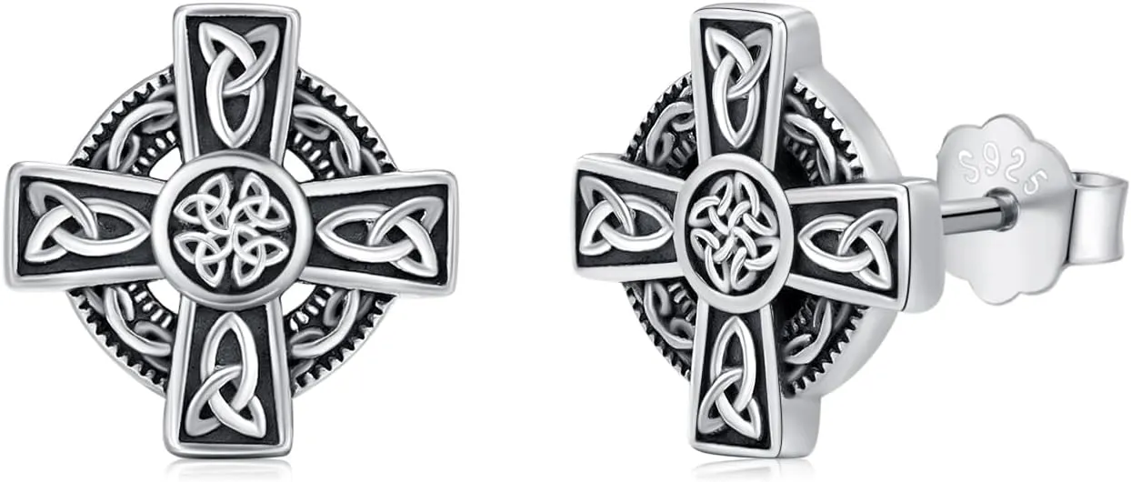 Celtic Knot Stud Earrings 925 Sterling Silver Hypoallergenic Celtic Cross Earrings Viking Jewelry Gifts for Women Men