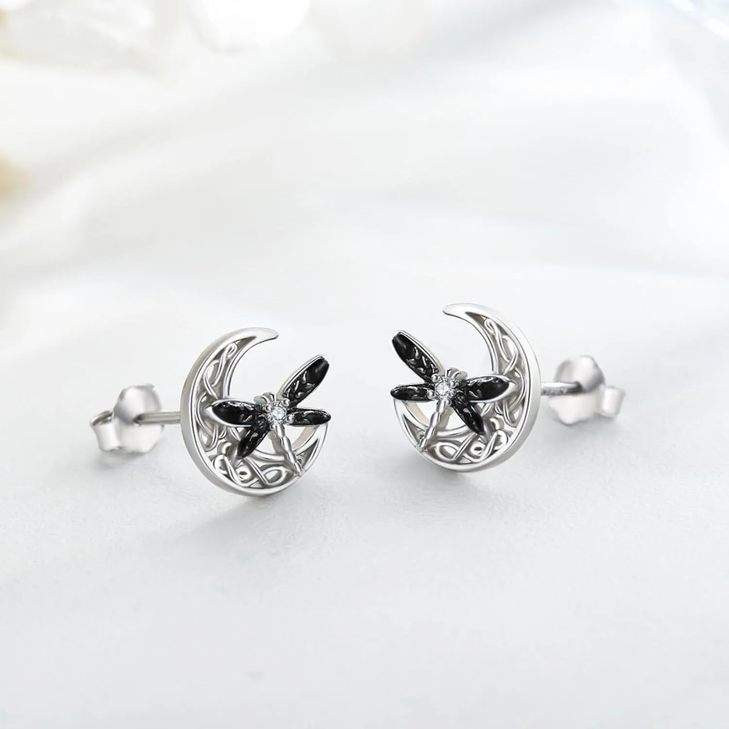 Celtic Moon Earrings 925 Sterling Silver Dragonfly Stud Earrings Irish Celtic Jewelry Gifts for Women