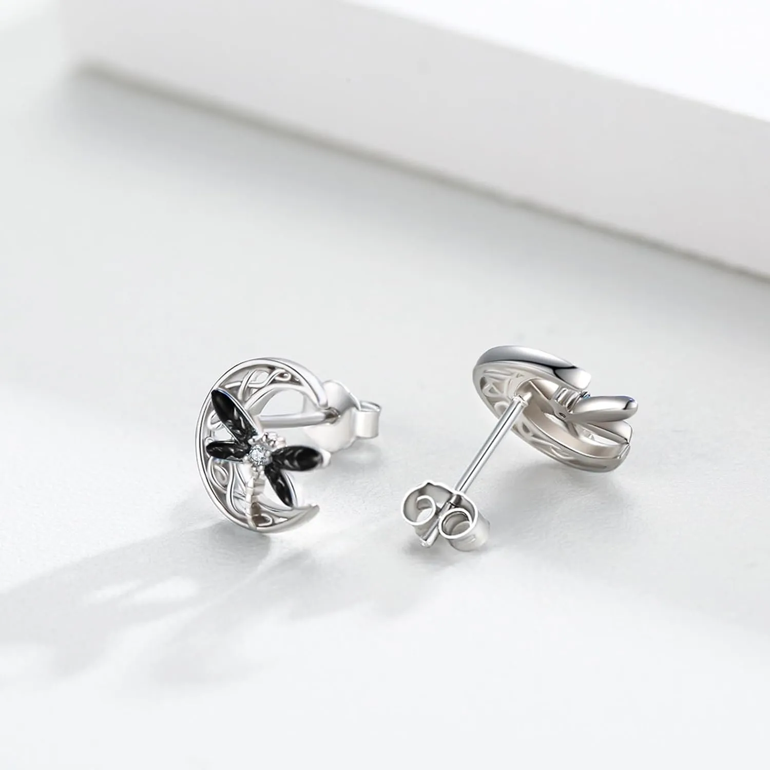 Celtic Moon Earrings 925 Sterling Silver Dragonfly Stud Earrings Irish Celtic Jewelry Gifts for Women